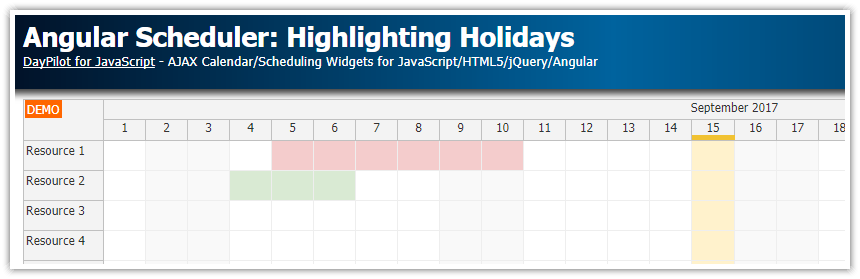 Tutorial: Angular Scheduler - Highlighting Holidays
