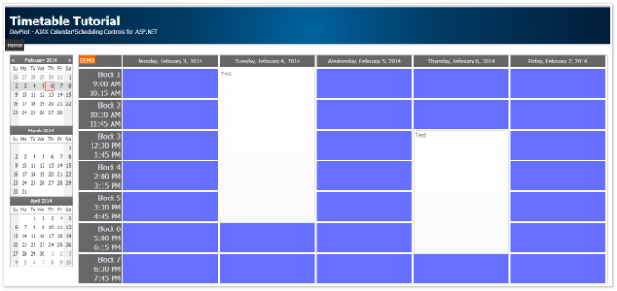 ASP.NET Timetable with Custom CSS Theme - Tutorial (C#, VB)