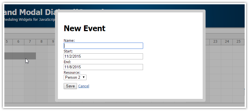 Tutorial: HTML5 Scheduler and Modal Dialog (jQuery)