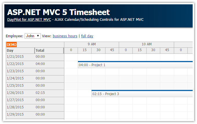 Tutorial: ASP.NET MVC 5 Timesheet