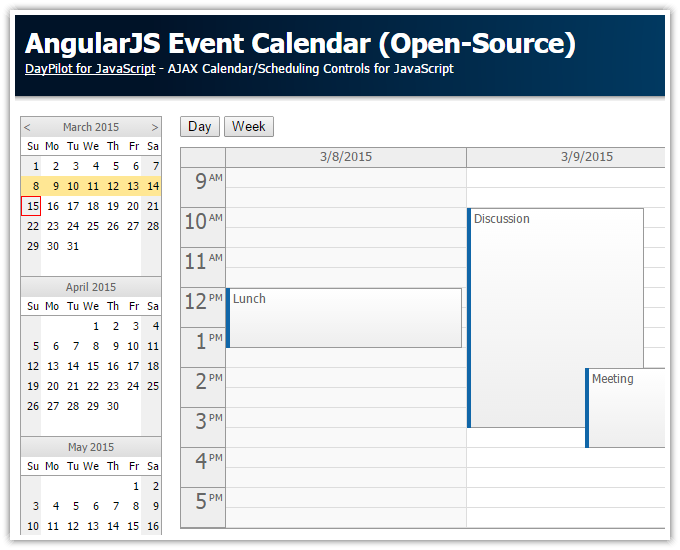 Tutorial: AngularJS Event Calendar - PHP, ASP.NET MVC 5 (Open-Source)