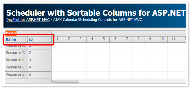 Tutorial: Scheduler with Sortable Columns for ASP.NET MVC 5