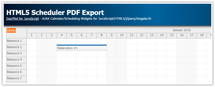Tutorial: HTML5 Scheduler PDF Export (JavaScript)
