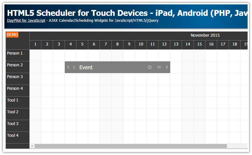 Tutorial: HTML5 Scheduler for Touch Devices - iPad, iPhone, Android (PHP, JavaScript)